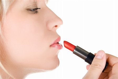 simsearch:400-05314365,k - beautiful blond girl making up her face with lipstick Foto de stock - Royalty-Free Super Valor e Assinatura, Número: 400-05158130