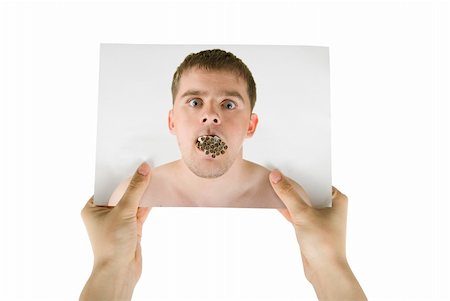 Human hand hold photo of young man with many cigarettes in his mouth Stock Photo - Budget Royalty-Free & Subscription, Code: 400-05158144