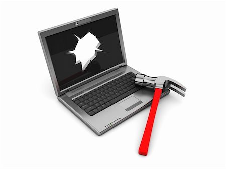 simsearch:400-05200945,k - 3d illustration of crashed laptop and hammer on keyboard Fotografie stock - Microstock e Abbonamento, Codice: 400-05159044