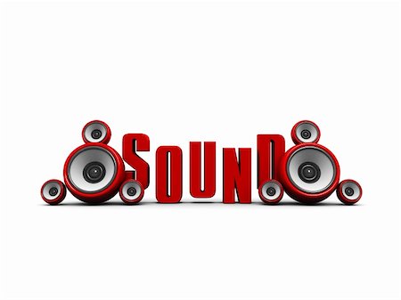 3d illustration of text 'sound' with audio speakers Stock Photo - Budget Royalty-Free & Subscription, Code: 400-05159071