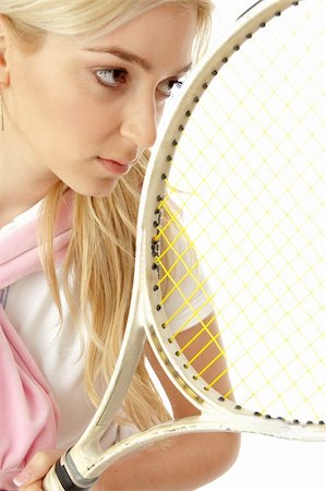 simsearch:649-05648783,k - half length view of female playing tennis with white background Stock Photo - Budget Royalty-Free & Subscription, Code: 400-05159571