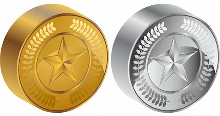 Set of 3D metallic coins with star elements. Stock Photo - Budget Royalty-Free & Subscription, Code: 400-05159699