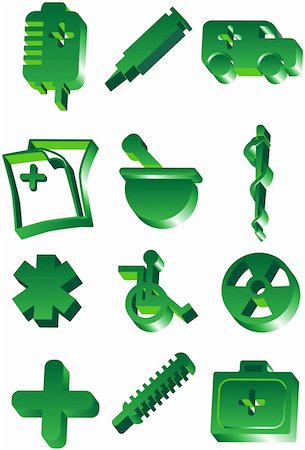 Set of green medical themed icons in a 3D style. Stockbilder - Microstock & Abonnement, Bildnummer: 400-05159703