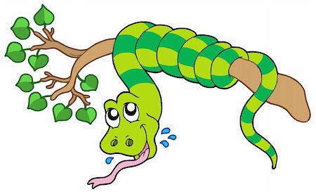 spiral tails of animals - Snake on leafy branch - vector illustration. Stock Photo - Budget Royalty-Free & Subscription, Code: 400-05150118