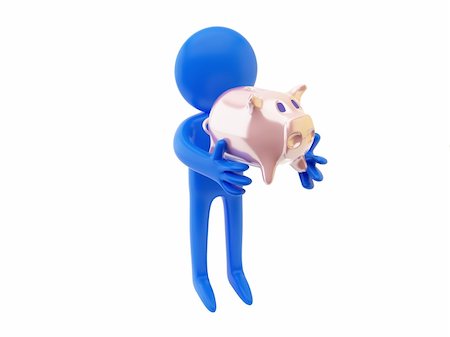 simsearch:400-04986182,k - 3d render of person with pig. Isolated on white background. Stockbilder - Microstock & Abonnement, Bildnummer: 400-05150259