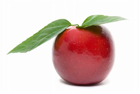 simsearch:400-05356017,k - ripe fresh red apple with leaves isolated on white Stock Photo - Budget Royalty-Free & Subscription, Code: 400-05150434