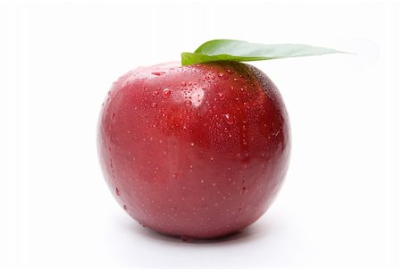 simsearch:400-05356017,k - ripe fresh red apple with leaf isolated on white Stock Photo - Budget Royalty-Free & Subscription, Code: 400-05150435