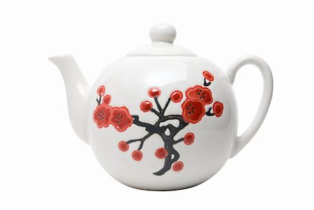 simsearch:400-04625122,k - Teapot in asian style with flowers. Isolated on white. Foto de stock - Super Valor sin royalties y Suscripción, Código: 400-05150430