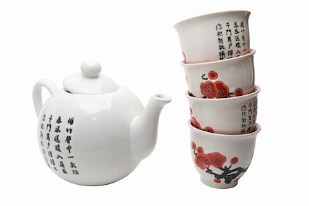 simsearch:400-04625122,k - Tea-things in asian style with hieroglyphics. Isolated on white. Foto de stock - Super Valor sin royalties y Suscripción, Código: 400-05150431