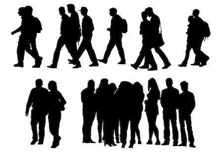 Vector drawing people to walk. Silhouette on white background Stock Photo - Budget Royalty-Free & Subscription, Code: 400-05150821