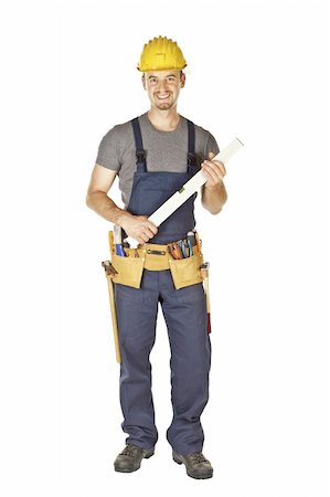 handyman with spirit level isolated on white background Stock Photo - Budget Royalty-Free & Subscription, Code: 400-05151370