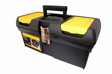 Yellow black plastic tool box isolated on white with clipping path Fotografie stock - Microstock e Abbonamento, Codice: 400-05152369