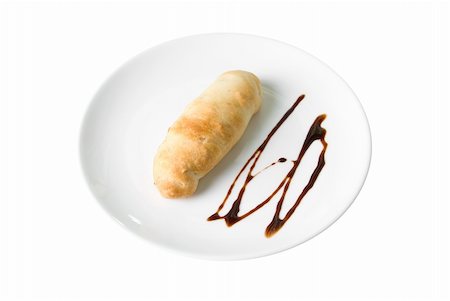 simsearch:400-07578061,k - sweet bun with chocolate at plate isolated on a white Foto de stock - Royalty-Free Super Valor e Assinatura, Número: 400-05152380