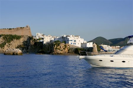 simsearch:400-04621265,k - Ibiza landmark island in Mediterranean sea, blue harbor view Stock Photo - Budget Royalty-Free & Subscription, Code: 400-05152545