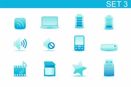 Vector illustration ? set of blue elegant simple icons for common computer and media devices functions.Set-3 Stock Photo - Budget Royalty-Free & Subscription, Code: 400-05152859