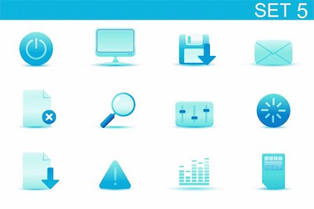 Vector illustration ? set of blue elegant simple icons for common computer and media devices functions. Set-5 Stock Photo - Budget Royalty-Free & Subscription, Code: 400-05152861