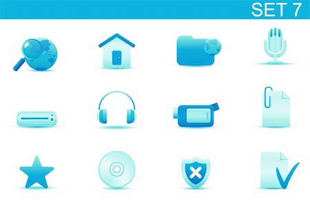 simsearch:400-08041191,k - Vector illustration ? set of blue elegant simple icons for common computer and media devices functions. Set-7 Stock Photo - Budget Royalty-Free & Subscription, Code: 400-05152863
