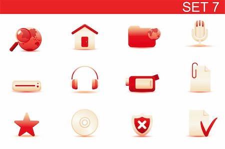 simsearch:400-08041191,k - Vector illustration ? set of red elegant simple icons for common computer and media devices functions. Set-7 Stock Photo - Budget Royalty-Free & Subscription, Code: 400-05152928