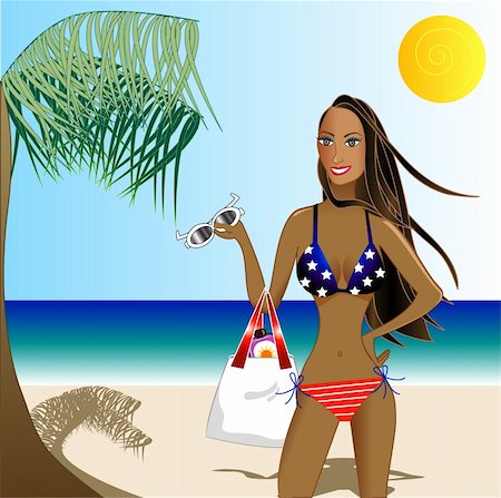 simsearch:400-06911139,k - Ethnic Woman in a fashionable swimsuit with a beach scene. Foto de stock - Royalty-Free Super Valor e Assinatura, Número: 400-05153075