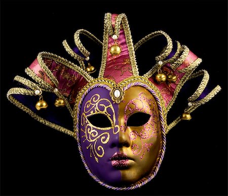 simsearch:400-04546218,k - Beautiful expensive Venetian mask with jingle bells isolated on black Stock Photo - Budget Royalty-Free & Subscription, Code: 400-05153510