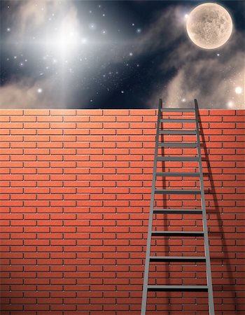 simsearch:400-04029058,k - Ladder leans on wall with sky Stock Photo - Budget Royalty-Free & Subscription, Code: 400-05153721