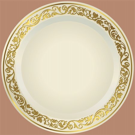 Old-fashioned white plate with a gold vintage ornament Stock Photo - Budget Royalty-Free & Subscription, Code: 400-05164051