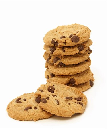 simsearch:400-04411889,k - A stack of chocolate chip cookies isolated on white background. Photographie de stock - Aubaine LD & Abonnement, Code: 400-05164820