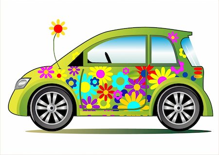 eco travel - Ecological illustration with stylized green car. Vector illustration. Foto de stock - Super Valor sin royalties y Suscripción, Código: 400-05165381