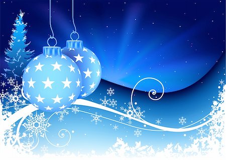 Blue Christmas and snowy floral - christmas illustration and vector Photographie de stock - Aubaine LD & Abonnement, Code: 400-05165608