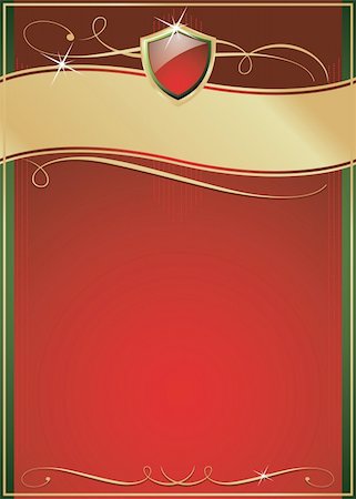 Ornate Red, Green & Gold Page with Shield, Copy Space and Various Flourishes. Stock Photo - Budget Royalty-Free & Subscription, Code: 400-05165658