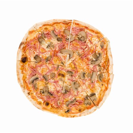 pizza white background overhead - Sliced pizza Photographie de stock - Aubaine LD & Abonnement, Code: 400-05165747
