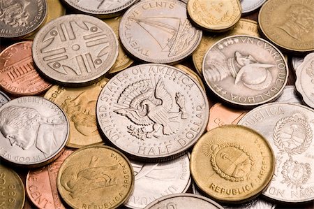 Background of assorted coins from different countries, close up. Stock Photo - Budget Royalty-Free & Subscription, Code: 400-05165855