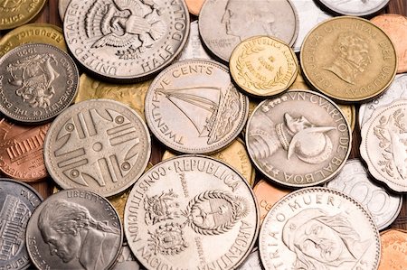 Background of assorted coins from different countries, close up. Stock Photo - Budget Royalty-Free & Subscription, Code: 400-05165856
