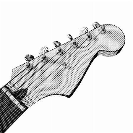 Guitar Engraving, non-photorealisic render Stock Photo - Budget Royalty-Free & Subscription, Code: 400-05166635