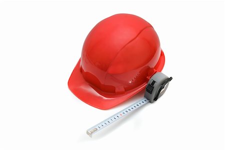 simsearch:400-04909076,k - Red Safety helmet and measuring tape isolated on white Stock Photo - Budget Royalty-Free & Subscription, Code: 400-05166808
