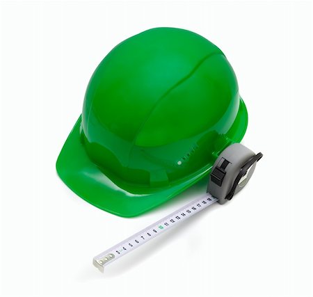 simsearch:400-04429200,k - Green Safety helmet and measuring tape isolated on white Stock Photo - Budget Royalty-Free & Subscription, Code: 400-05166809