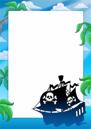 Frame with pirate ship silhouette - color illustration. Stock Photo - Budget Royalty-Free & Subscription, Code: 400-05166872