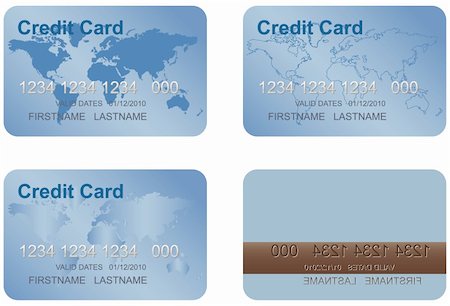 Design of a credit card. Three variants and underside. Vector art in EPS format. All cards organized in layers for usability. The text has been converted to paths, so no fonts are required. Stockbilder - Microstock & Abonnement, Bildnummer: 400-05167536