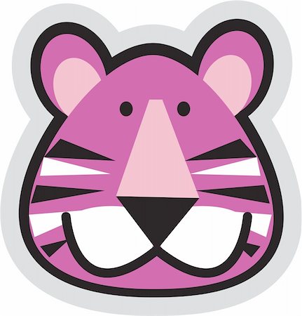 a beautiful pink illustrated tiger face with strips Foto de stock - Super Valor sin royalties y Suscripción, Código: 400-05167606