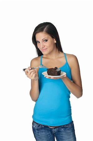 simsearch:400-04637126,k - Beautiful Caucasian woman eating a slice of chocolate cake Stockbilder - Microstock & Abonnement, Bildnummer: 400-05167874