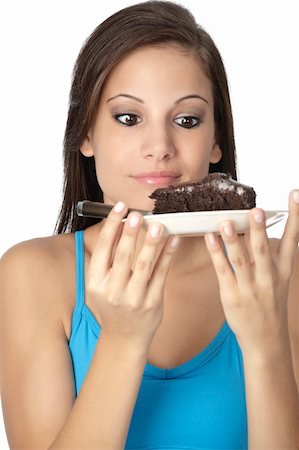 simsearch:400-04637126,k - Beautiful Caucasian woman eating a slice of chocolate cake Stockbilder - Microstock & Abonnement, Bildnummer: 400-05167875