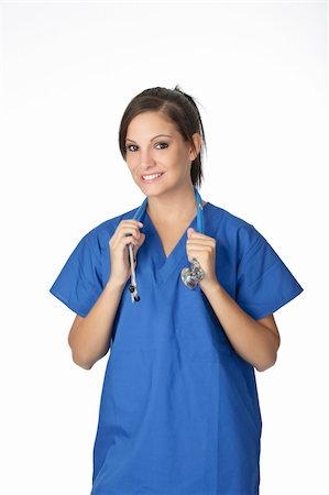 simsearch:400-05172792,k - Beautiful Caucasian doctor or nurse on a white background Foto de stock - Royalty-Free Super Valor e Assinatura, Número: 400-05167884