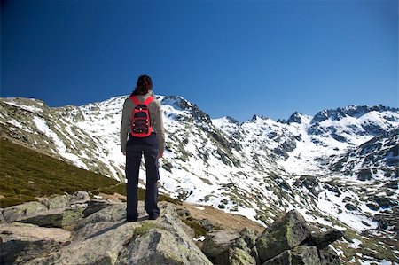 woman at the top of gredos mountains in avila spain Stock Photo - Budget Royalty-Free & Subscription, Code: 400-05167969