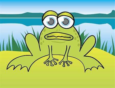 Illustration of a frog sitting in front of a lake. Foto de stock - Super Valor sin royalties y Suscripción, Código: 400-05168410