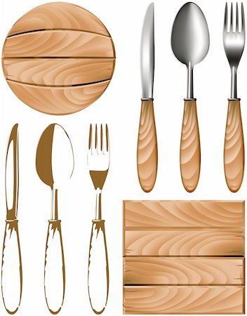 dinner plate graphic - spoon, fork, knife and wooden forms for the interior. Foto de stock - Super Valor sin royalties y Suscripción, Código: 400-05168537