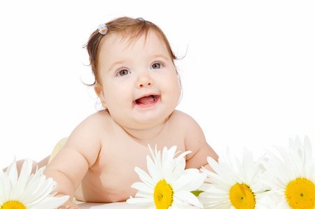 simsearch:400-05130009,k - Happy baby girl with chamomile flowers in front of her Stock Photo - Budget Royalty-Free & Subscription, Code: 400-05168821