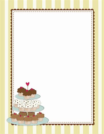 A striped border with a tiered tray of cupcakes Stock Photo - Budget Royalty-Free & Subscription, Code: 400-05169278