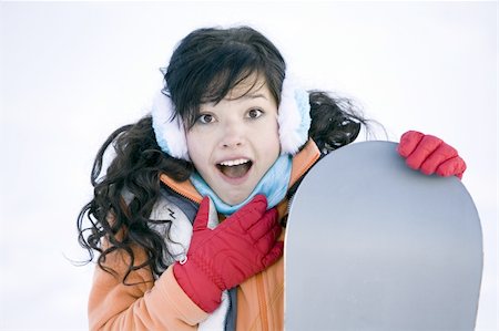 simsearch:400-04256964,k - Girl with snowboard Stock Photo - Budget Royalty-Free & Subscription, Code: 400-05169434