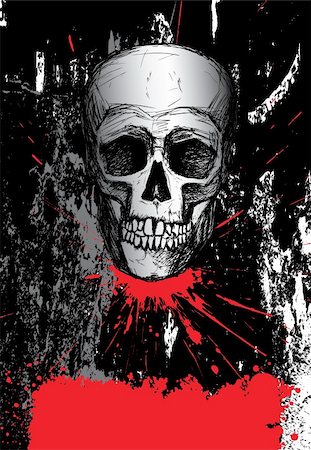pirate dead - Hand drawn human skull on dark grunge background Photographie de stock - Aubaine LD & Abonnement, Code: 400-05169501