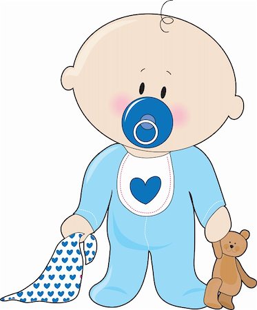 pacifier vector - A baby boy with a soother,blanket and teddy bear Stock Photo - Budget Royalty-Free & Subscription, Code: 400-05169514